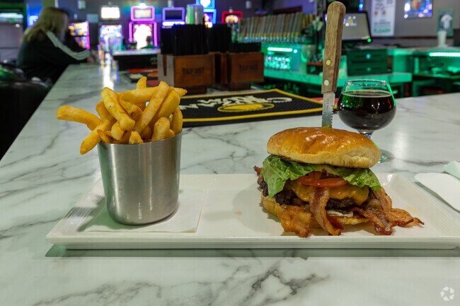 Enjoy a delicious burger at Blarney Stone Pub in Oak Forest.
