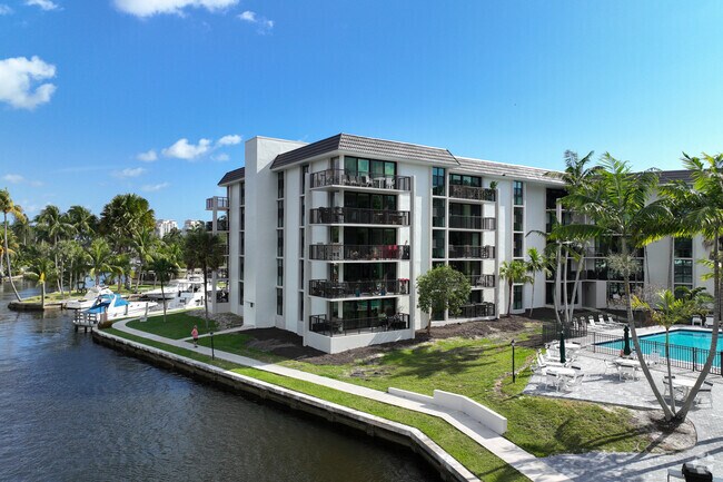 Residents of condominium complexes in Riverside Park can enjoy waterfront views from the pool.