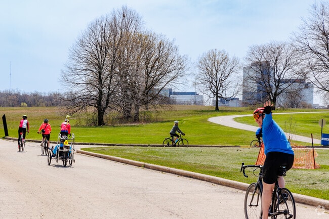 Bike path meanders throughout 3,700-acre unit of the Cook County Forest Preserve system.