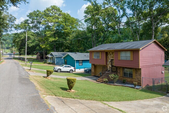 Two-story split-level homes are common in Tarpley City neighborhoods.