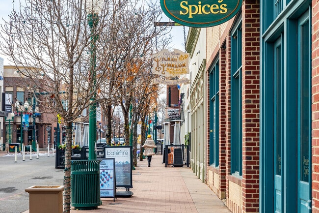 Grandview Ave in Olde Town Arvada is a car-free zone with a cluster of shops and restaurants.