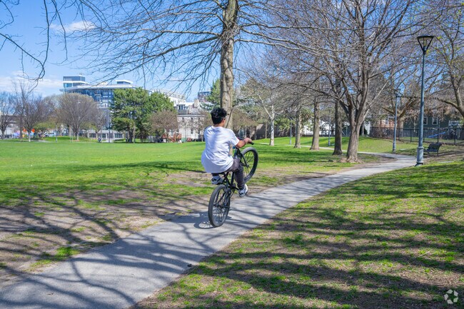 The path at Gold Mothers Park in East Cambridge is perfect for perfecting your wheelies.