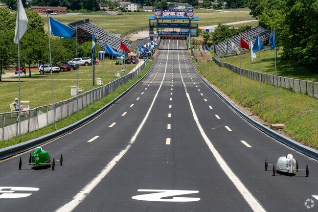 Gravity, weight, and aerodynamics provide racing fun for these Soap Box Derby racers in Ellet.