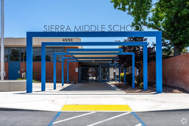 The vibrant entrance to Sierra Middle School welcomes students in Magnolia Center.