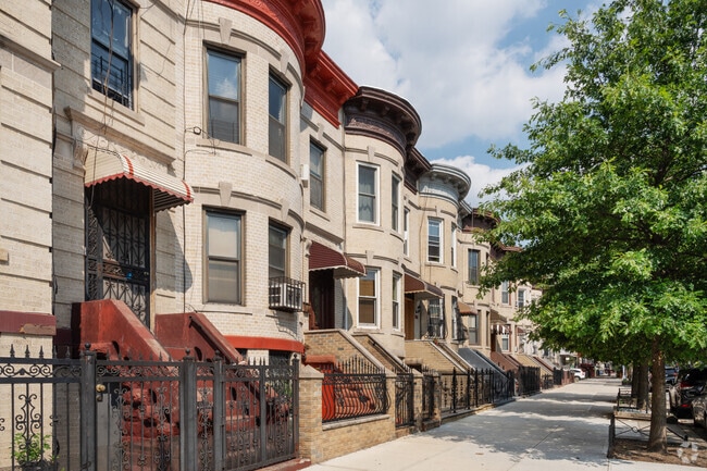 Charming bow front row homes can also be found in Bushwick.