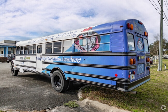 The bus mascot of Integrity Christian Academy is very present on the campus.