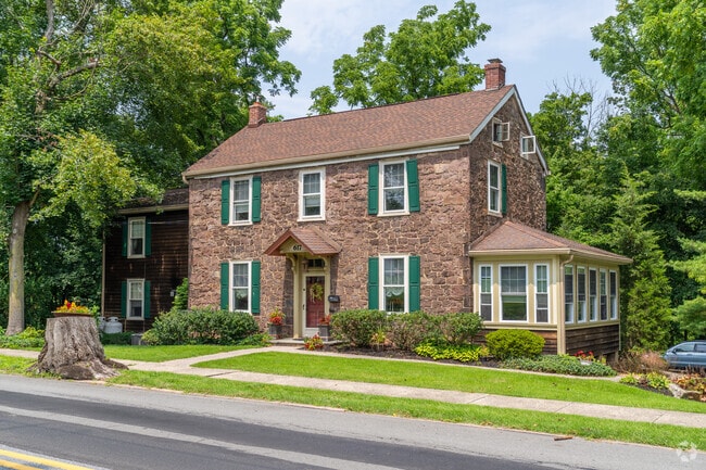 While most homes along Birdsboro's Main St are twins, there are some larger stone homes.