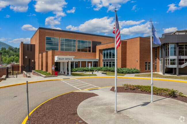 The main entrance to Cave Spring Middle School, oner of the Roanoke public schools in Cave Spring.