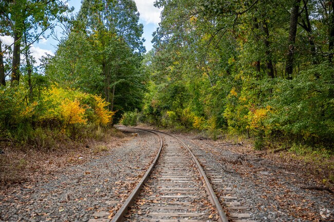 The historic train tracks run though Bangor Central Historic District.