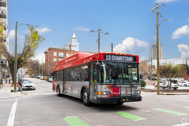 The GoRaleigh Bus runs through the Warehouse District.
