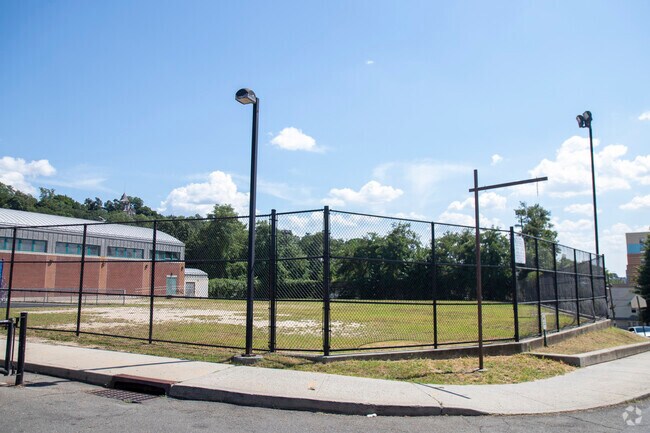 A wide shot of the playground extirior.