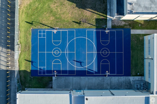 90 degree look down of the Tropical Elementary School basketball court.