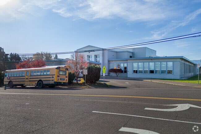 The entrance for busses to drop off students to Lyle Elementary School.