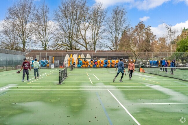 Enjoy a game of pickle ball at the courts in Woodland Park.