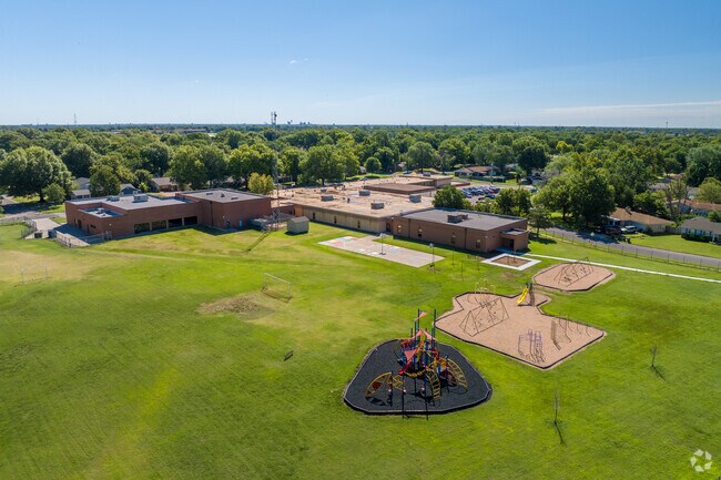 McCollom Elementary School is surrounded by lots of green space.