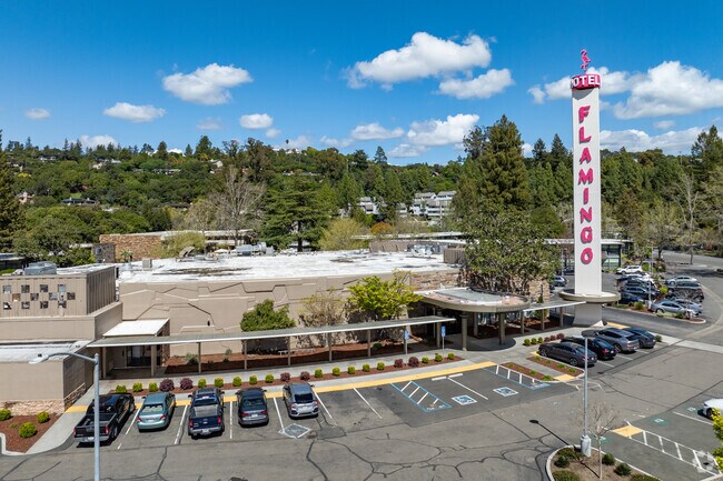 The Flamingo Resort and Spa is an iconic attraction and at the entrance of the Montecito Heights neighborhood.
