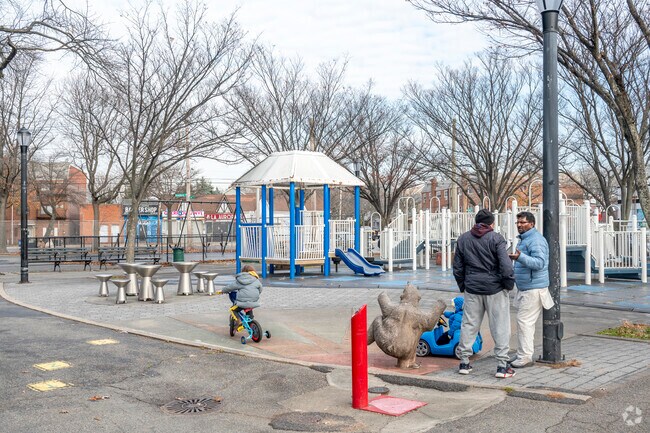 Breininger Park in Bellerose features a handball court, basketball court, and full playground.