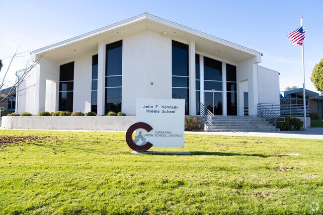 The front building of John F. Kennedy Middle School in Cupertino, California.
