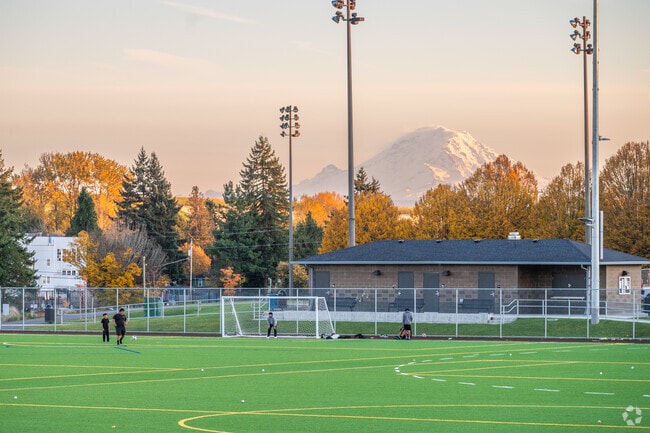 Highline High School in Five Corners has athletic fields with views of Mount Rainier.