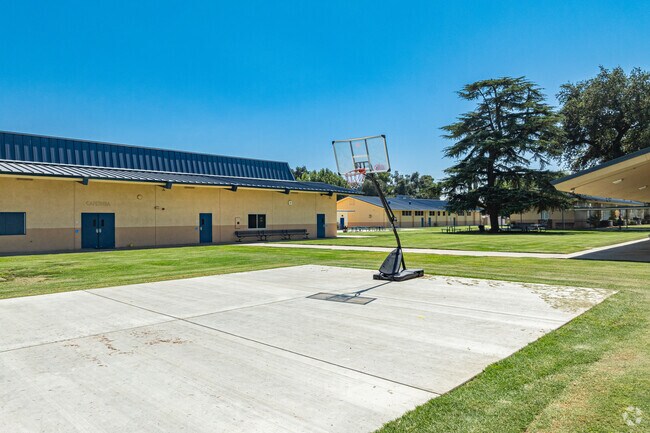 Students at Laton High School can play a quick game of hoops during recess.