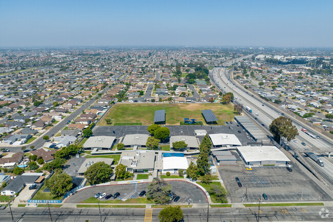 Aerial view of Corey Elementary School in the city of Buena Park, Ca.