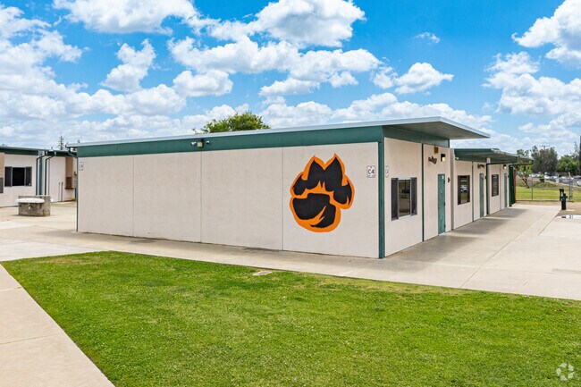 A large paw print of the school mascot is plastered to a classroom at Carl Smith Middle School.