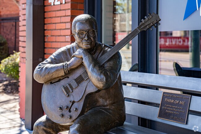 This statue of Little Milton greets visitors to the Blues Hall of Fame in South Main.