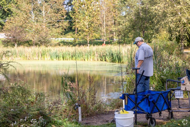 Goddard Park features a pond, popular for fishing.