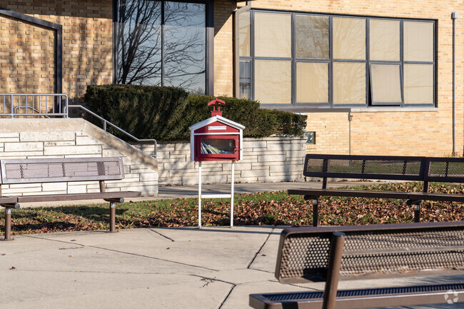Hillside Elementary School has a Free Little Library near the front entrance.