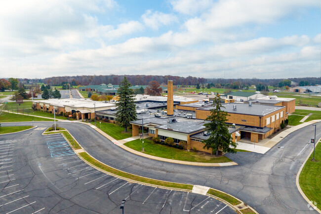 Aerial view of Armada Middle School and parking area.