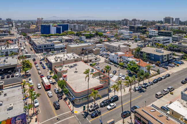 The commercial district in Hillcrest is very centralized, allowing locals to walk between shops.