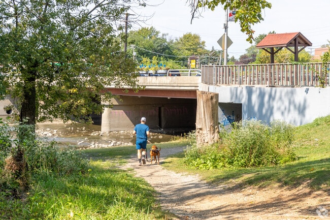 North Lake residents walk their dog's along the Des Plaines river trail.