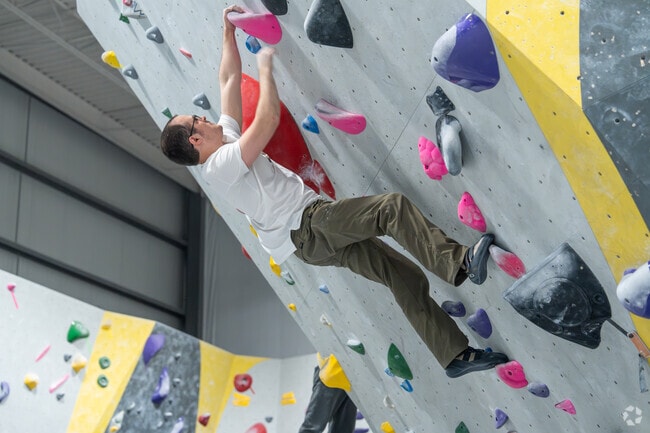 High Point Climbing and Fitness in Shady Grove offers top-rope walls, bouldering, and fitness.