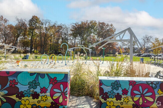 Art murals decorate the maintenance boxes at the Olcott Spray Park in Verplanck.