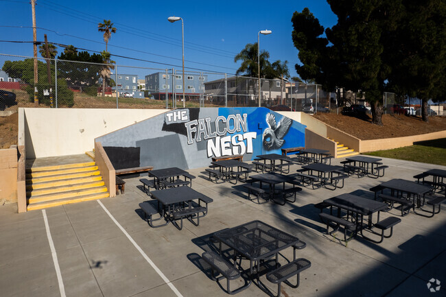 The lunch area with school spirit at Jefferson Middle School in Oceanside.