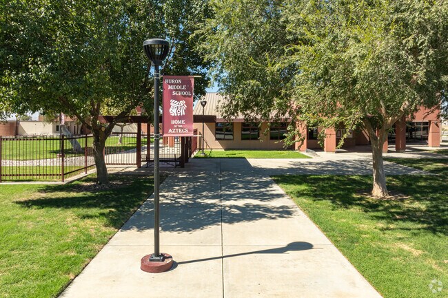 Huron Middle School displays banners all over campus to encourage students.