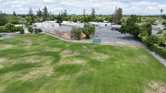 overview of school with field and playground