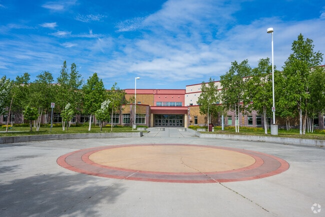 Dimond High School front circular courtyard. greet students each day.