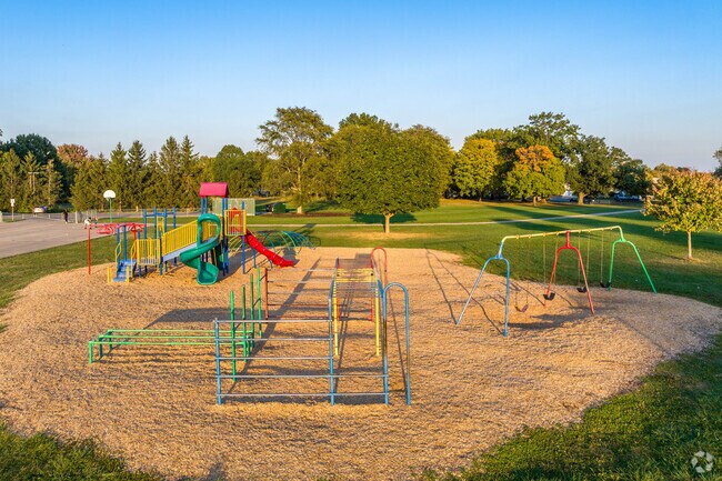 Parmoor Elementary has a cheerful playground in the primary colors for a fun recess.