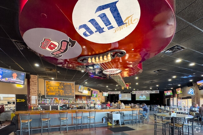 Route 47 Pub & Grill, located just south of Spring Lake Park, features a giant ceiling guitar.