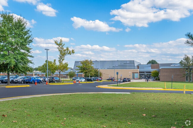 The front of Lane Elementary School is a welcomes of education and community in Kingstowne.