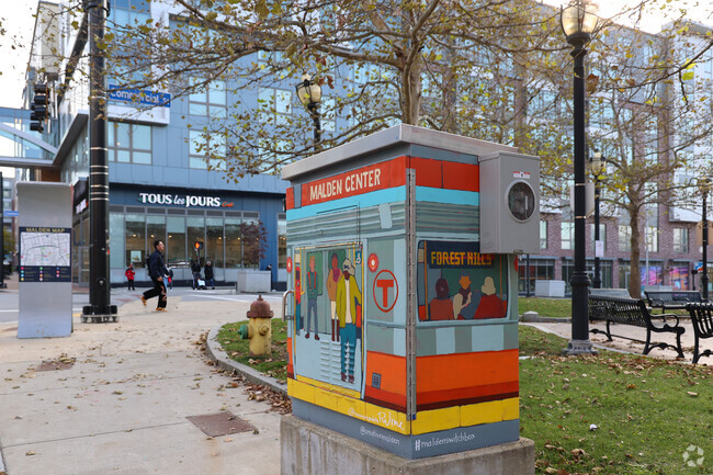 The light box outside Malden station in Edgeworth, is decorated to reflect it's neighbor.