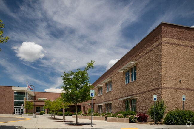 Victory Middle School main entrance with west classrooms.