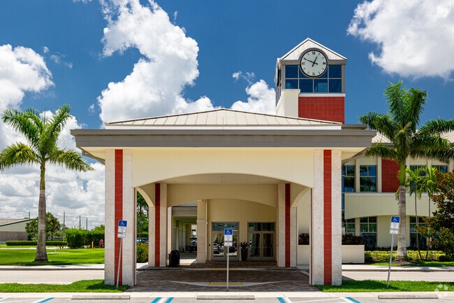 The main entrance welcomes students and staff at Community School of Naples.