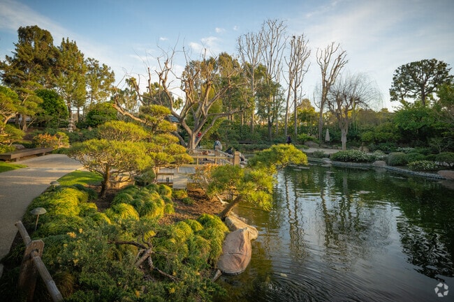 Earl Burns Miller Japanese Garden offers a peaceful retreat near Artcraft Manor.
