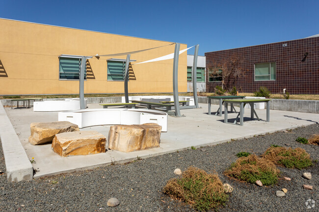 Students of Central Park's Montview High School can enjoy the outdoor seating.