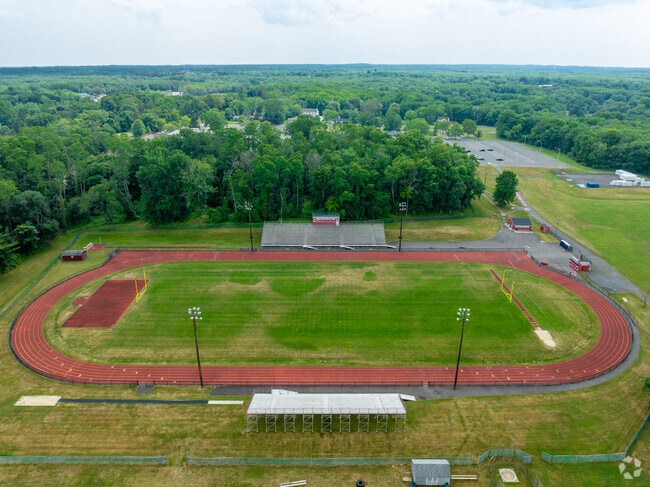 Aerial view of the sports fields at Entrance at Manalapan High School.