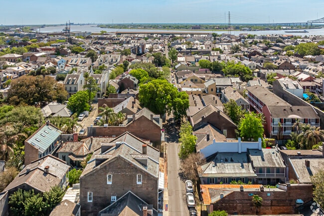 The French Quarter was formed on a bend in the Mississippi River.