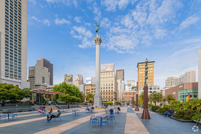 The heart-piece of Union Square is the Dewey Monument, Downtown.