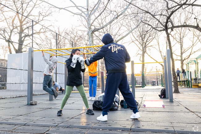 People can be found exercising at Herbert Von King Park in Bedford Stuyvesant, NY.